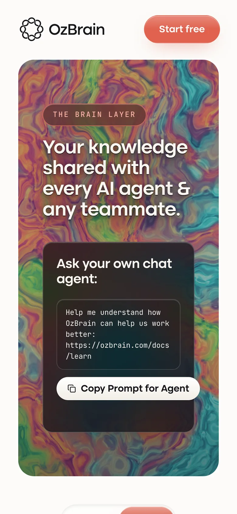 OzBrain homepage on a phone